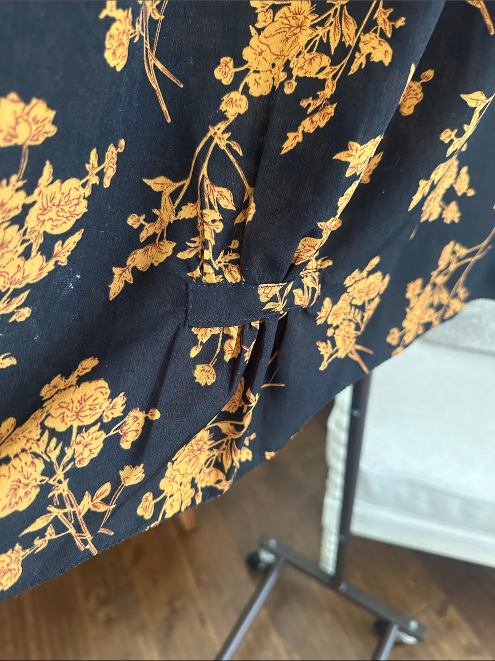 THML Black Blouse with Mustard Floral Print and Ruffled Neck - Picture 6 of 7